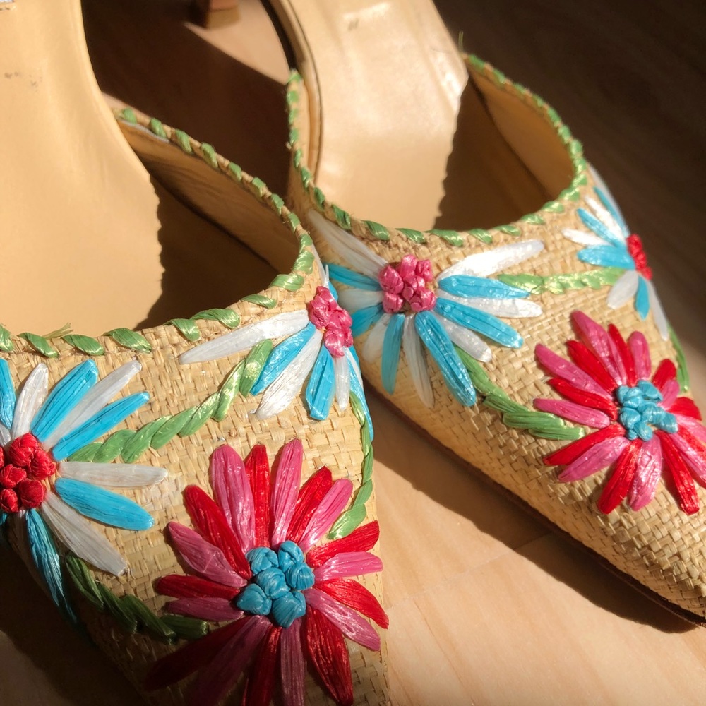 Isaac (made in Italy) straw floral mules